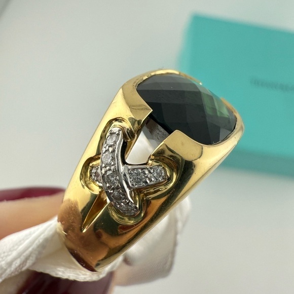 RARE Tiffany & Co. Tourmaline Cocktail Ring with Pave Diamond X Size 5.25 14g - Picture 4 of 13